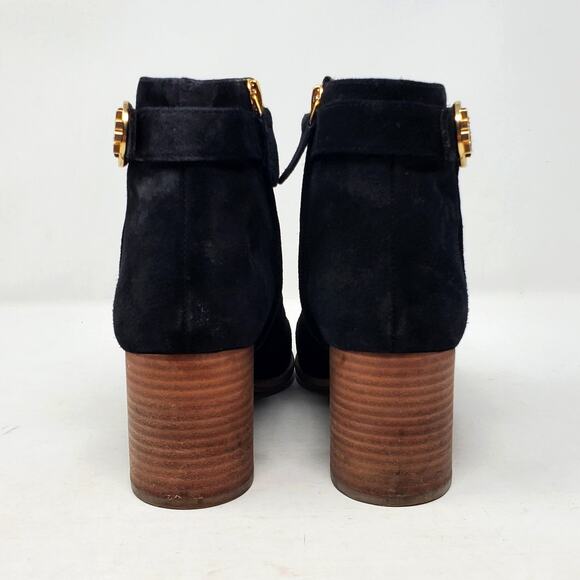 Tory Burch Sofia 65MM Suede Ankle Booties Leather Perfect Black 50895 Size 9 - Picture 7 of 9